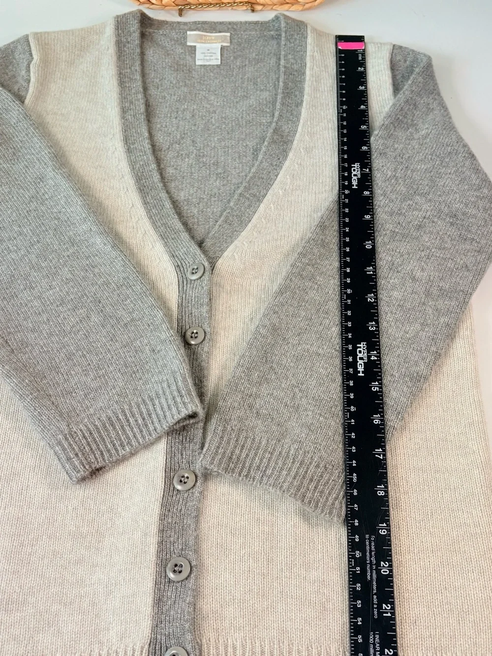 ☁️ J.Crew Heather Oatmeal & Dove Gray 100% Cashmere Cardigan | M
